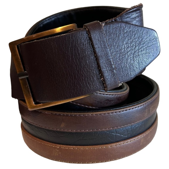 Unisex leather belt browns black 2” buckle 42” long - Picture 2 of 14